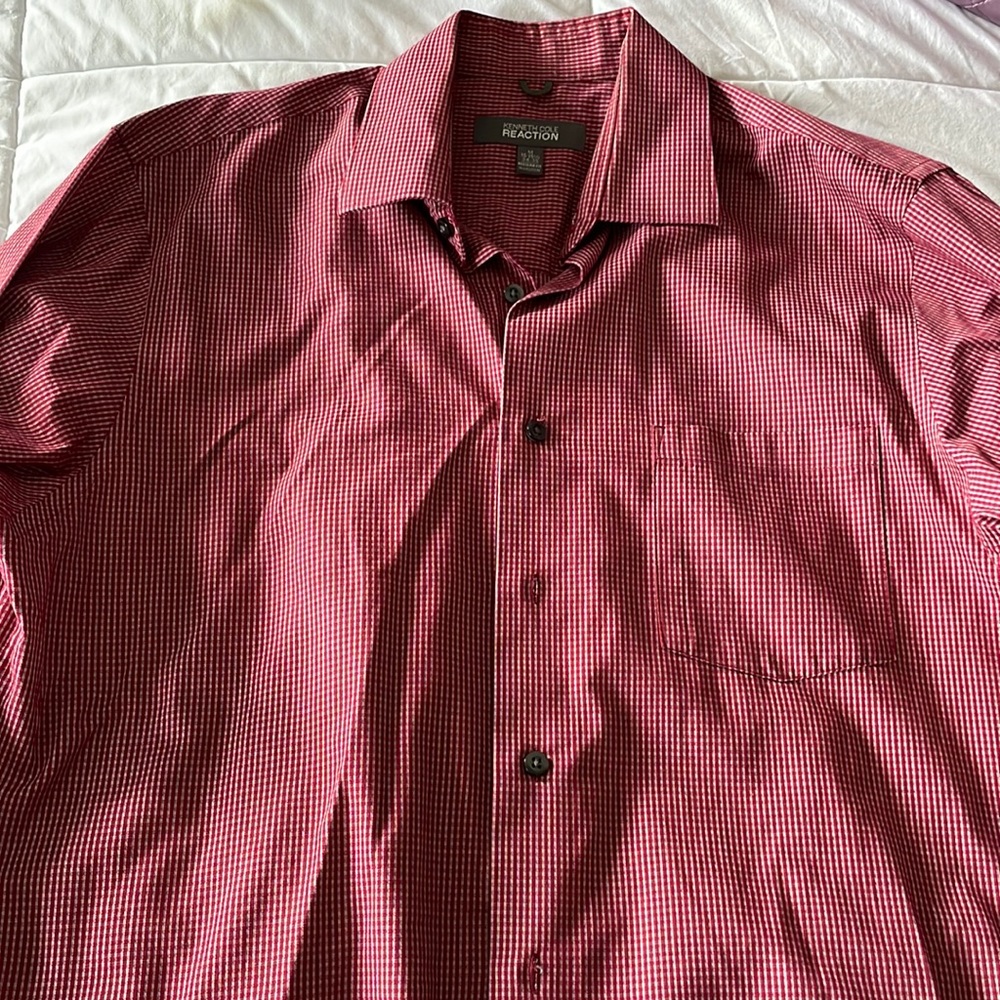 Red and white plaid Men’s dress shirt by Kenneth Cole size 15-15 1/2; 34-35 M